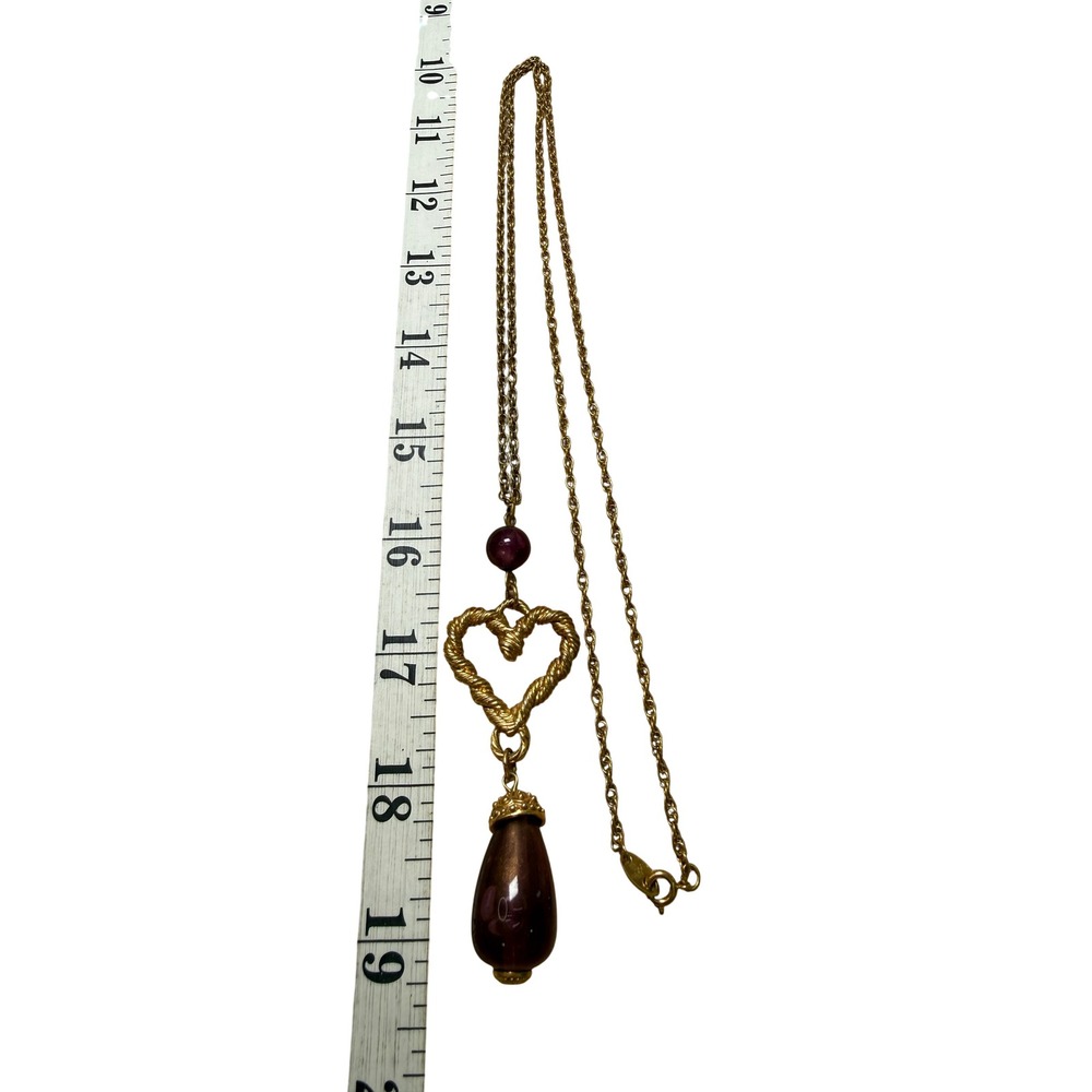 Avon Heart Necklace Purple Gold Tone Statement Romantic Classic Elegant - Picture 3 of 15